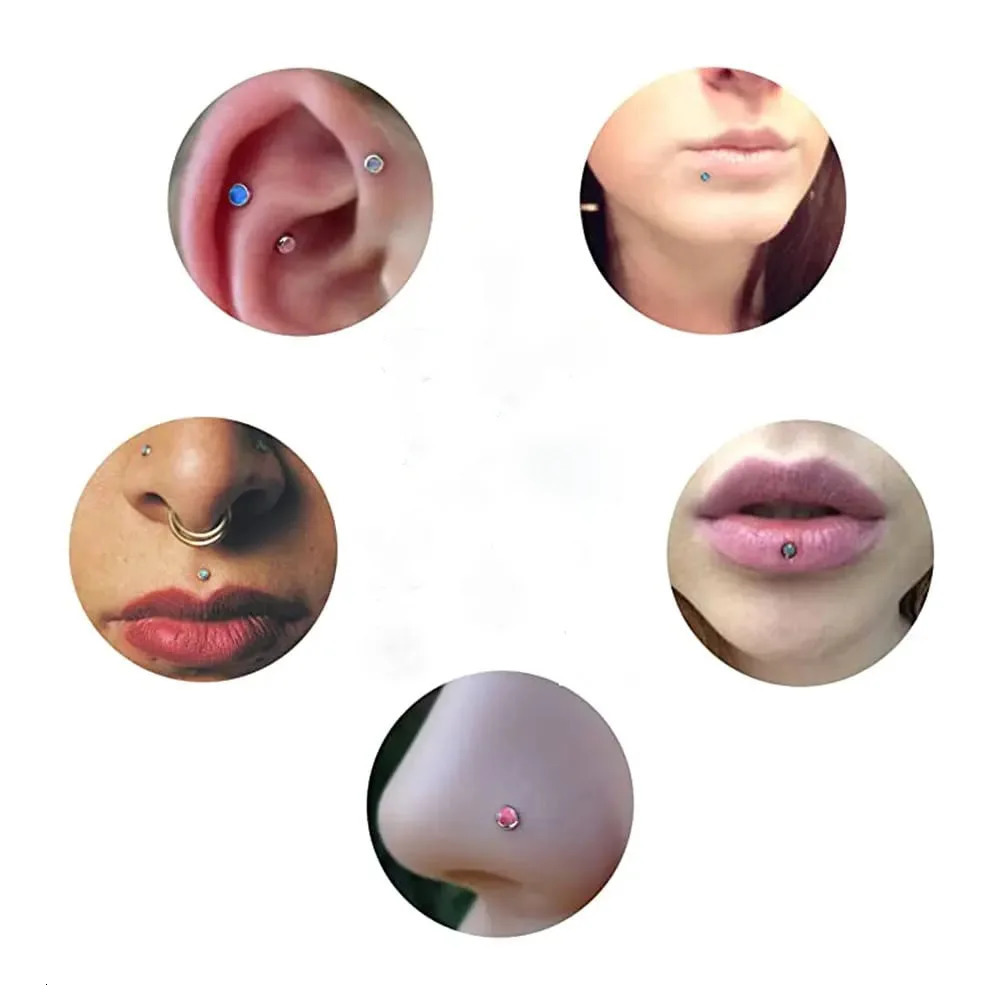 3X Varies Shape Zircon Internally Threaded Labret Ring 8mm Steel Bar Ear Tragus Monroe Lip Nose Stud Piercing 16g 250605