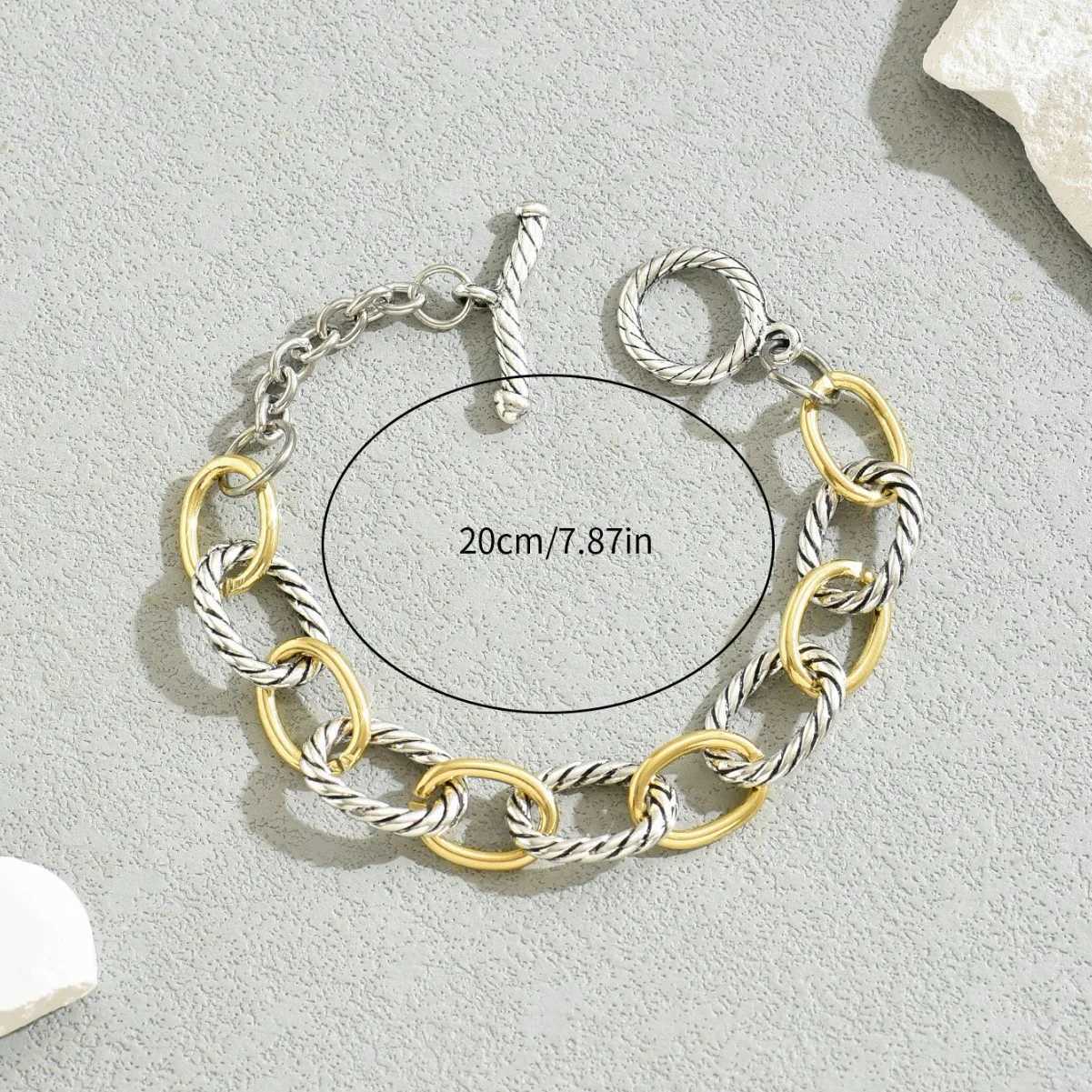 Link Bracelet for Women Two Tone Circles Chain Wire Cable Bangle Adjustable Inspired Dupe Bracelets Gift for Women Mother Girls W250606