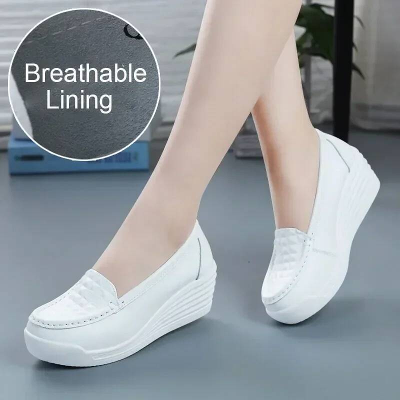 Ddmyoutdoor Women Wedge Platform Fashion Comfortable Increase Casual Slip On S Loafers Summer Hollow Out Breathable Shoes Outdoor Shoes
