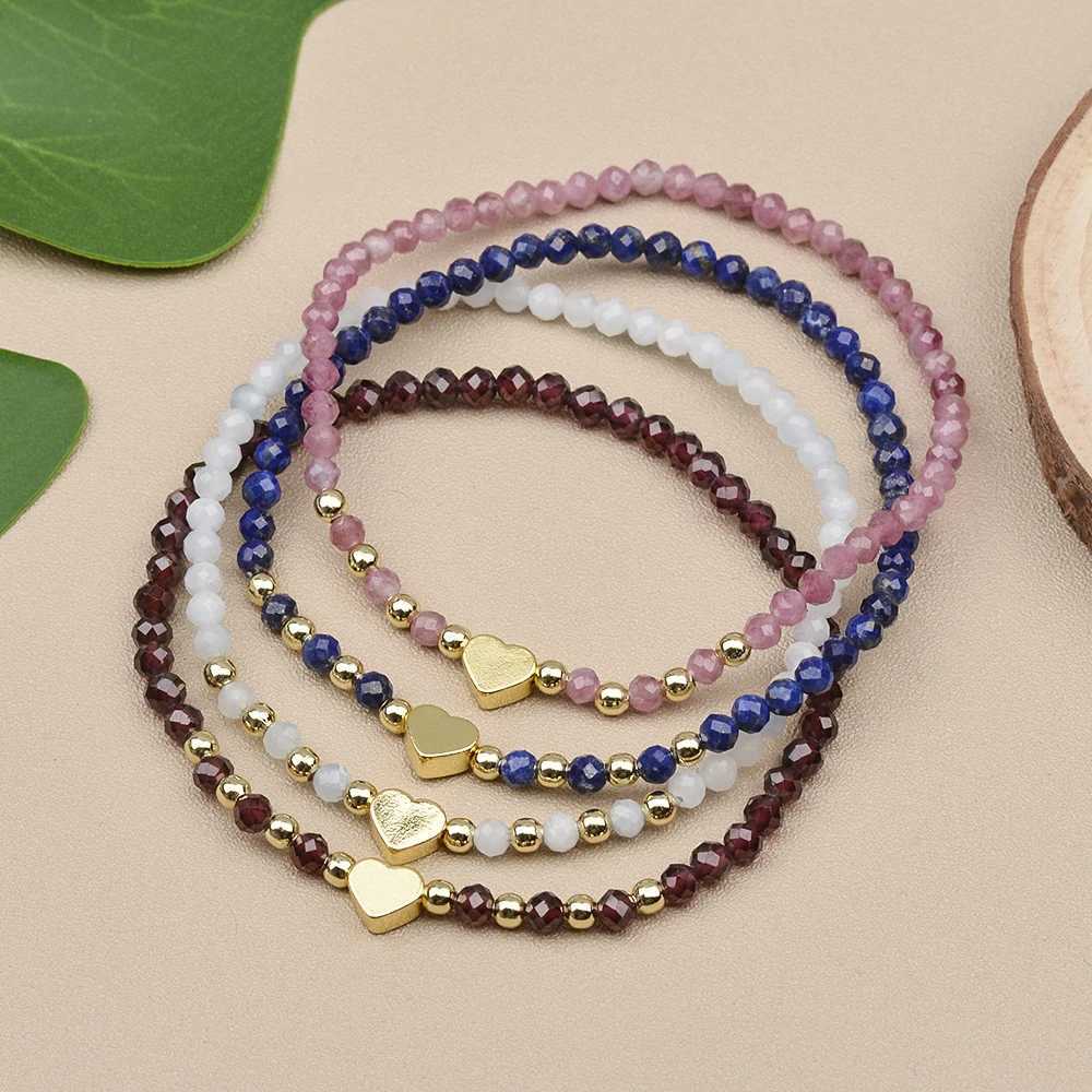 3MM Natural Stone Sunstone Lapis Garnet Moonstone Amethyst Hematite Heat Brass Beads Stretchable Bracelets For Lady Gift W250606
