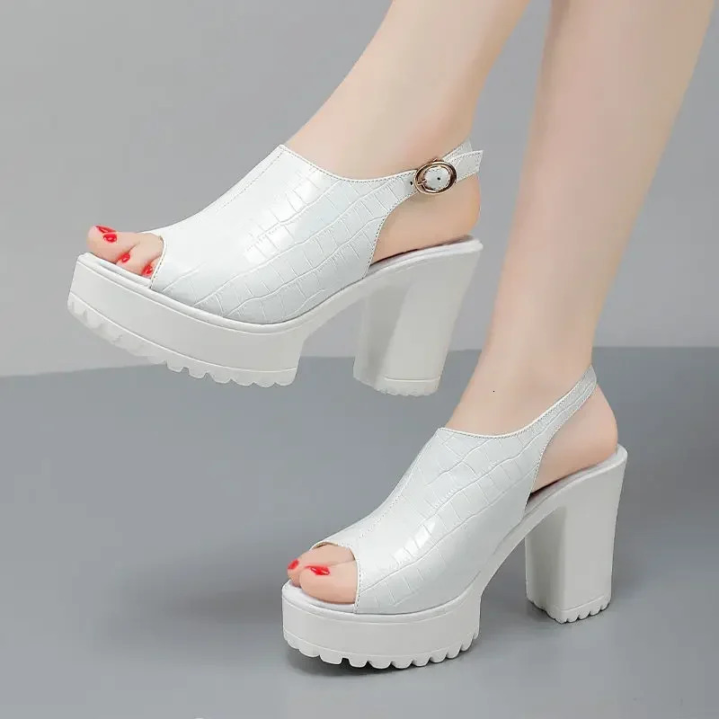 Small Size 32-43 Elegant Block High Heels Sandals Patent Leather Shoes Summer 2025 Thick Platform Sandals Women Office Model 250605