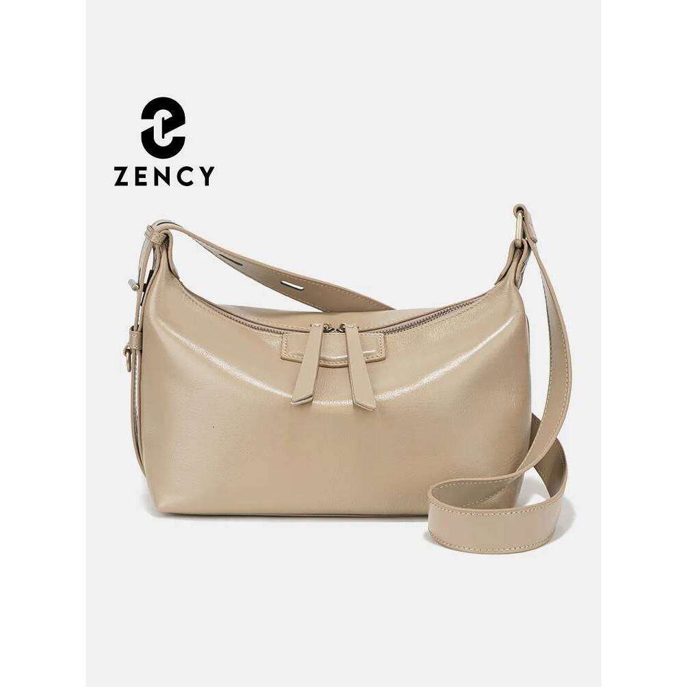Zency Fashion Apricot Handbag 2025 Premium Leather Genuine Cowhide Crossbody For Women Strap Large Capacity Shoulder Bag
