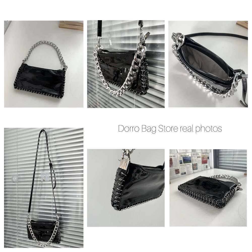 Women's Chain Underarm Shoulder Bag Glossy Patent Leather Hot Girls Small Square Messenger Bags Fashion All-Match Purse Handbags