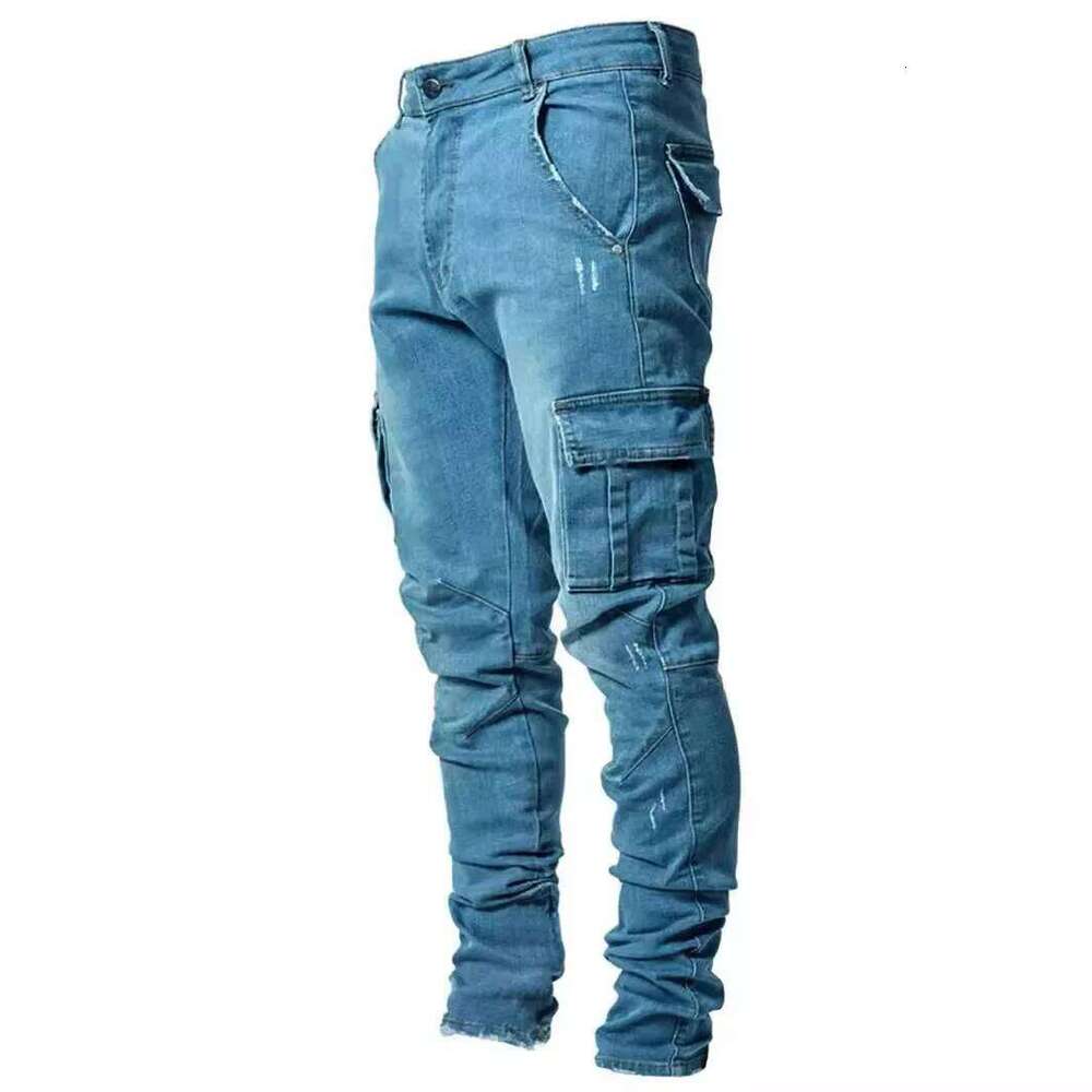 Men Stretch Jeans Washed Pencil Pants High Waist Ankle Length Trousers Vintage Pockets Button Zipper Fly Casual Basics Denims