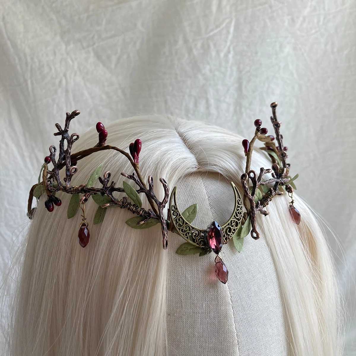 Moon Woodland Headband Tiara with Branches Fairy Crown Elf Crown For Women Wedding Bride Fairy Butterfly Costume Circlet Flora Z250605
