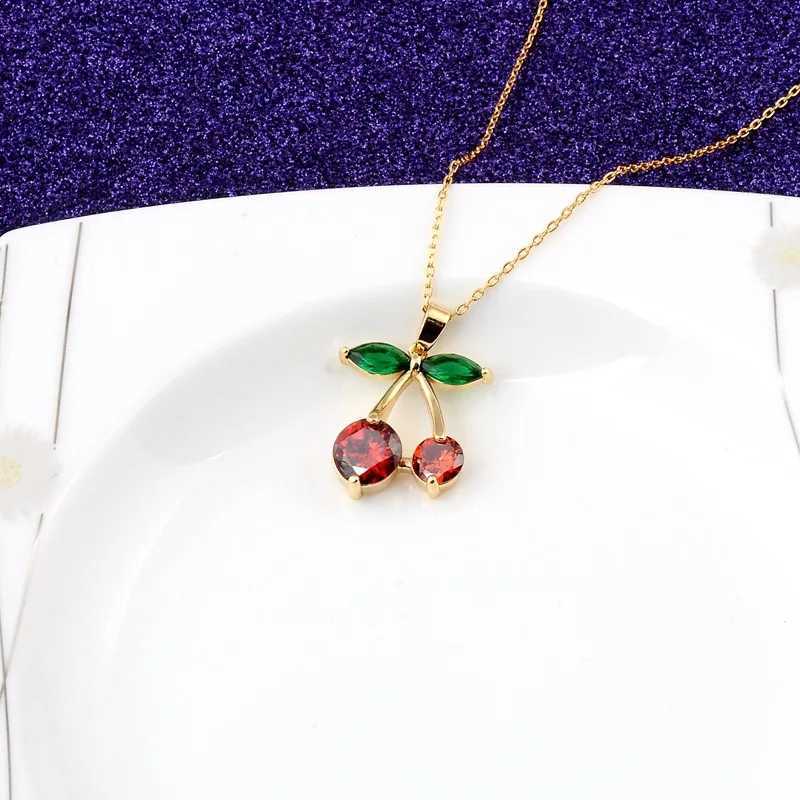 Fashion Korean style red cherry pendant micro-set zircon cute fruit necklace temperament cherry personality clavicle chain gift Y250605