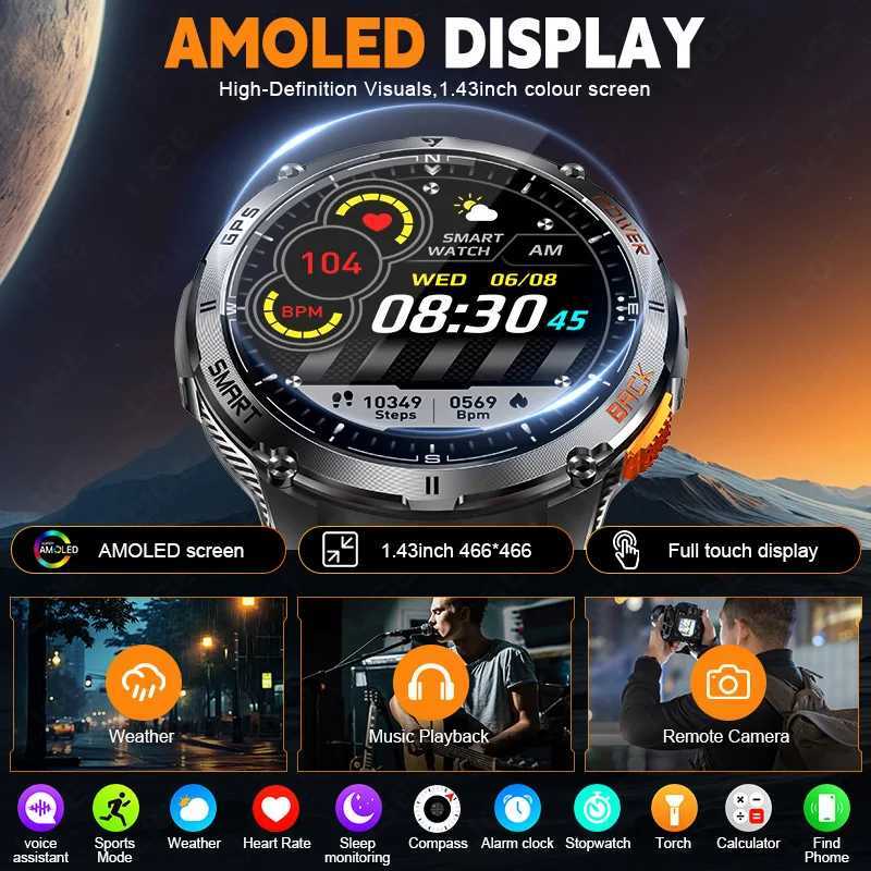 LIGE New Premium GPS Smart Watch Outdoor Altimeter Bareter AMOLED Sn Built-in GPS Cpass Military Sports Smartwatch Men C251203