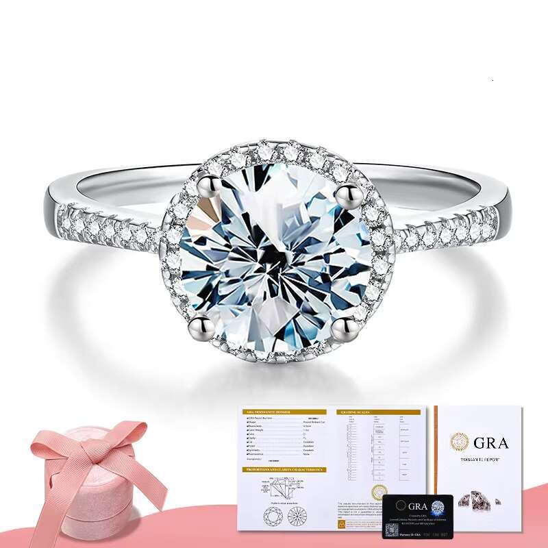 Brilliant Round Cut Single halo Diamond Moissanite Ring 925 Sterling Silver 1 2 3 Ct Gra Vvs for Women Engagement Jewelry