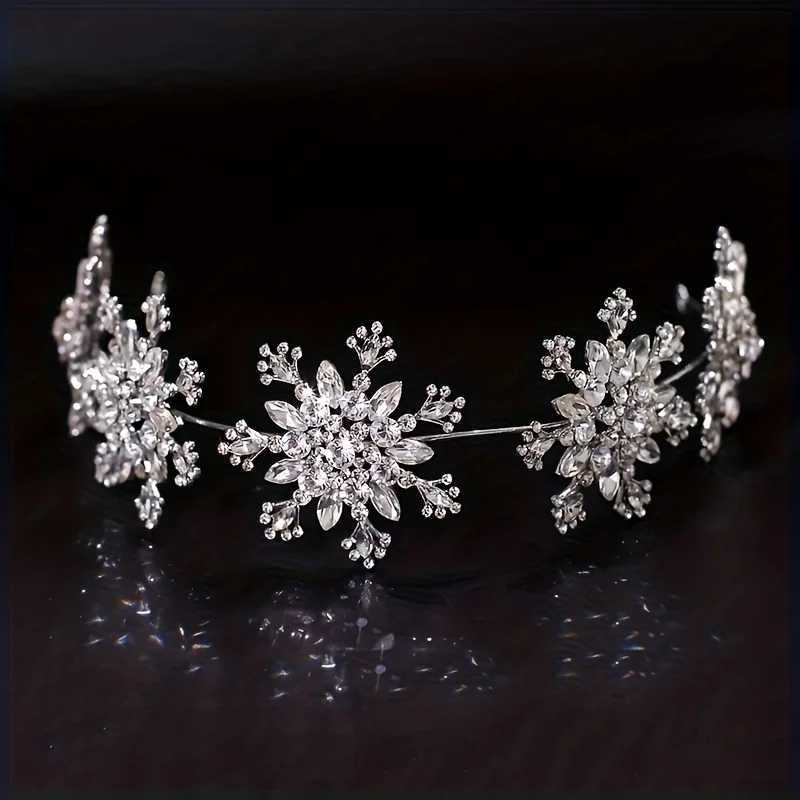 Baroque Crystal Snowflake Crown Tiara for Women Rhinestone Prom Diadem Headband Bridal Wedding Hair Accessories Jewelry Crown Z250605