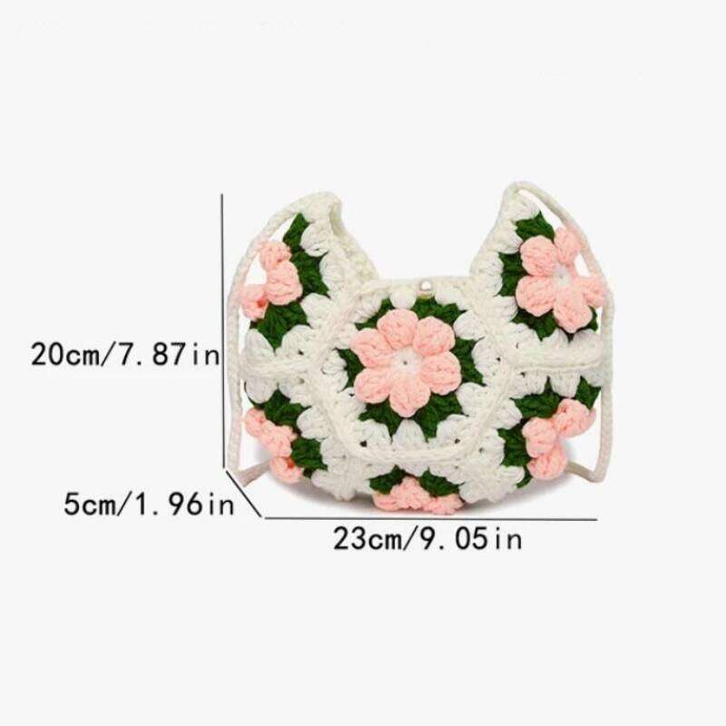 Summer Girls Knitted Small Fresh Fashion Flower Messenger Bags Street Casual Handmade Woven Women Shoulder Bag 2024 New