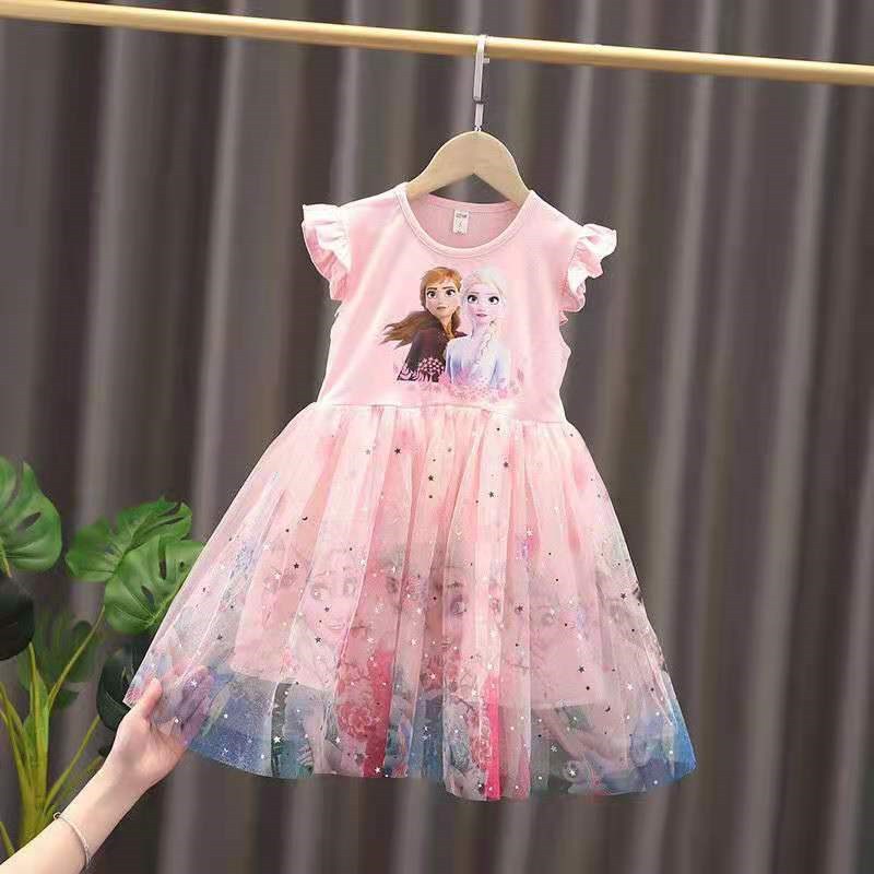 DISNEY toddler designer clothes infant designer clothes Frozen Elsa princess summer princess dress mesh dress little girls baby party dress.