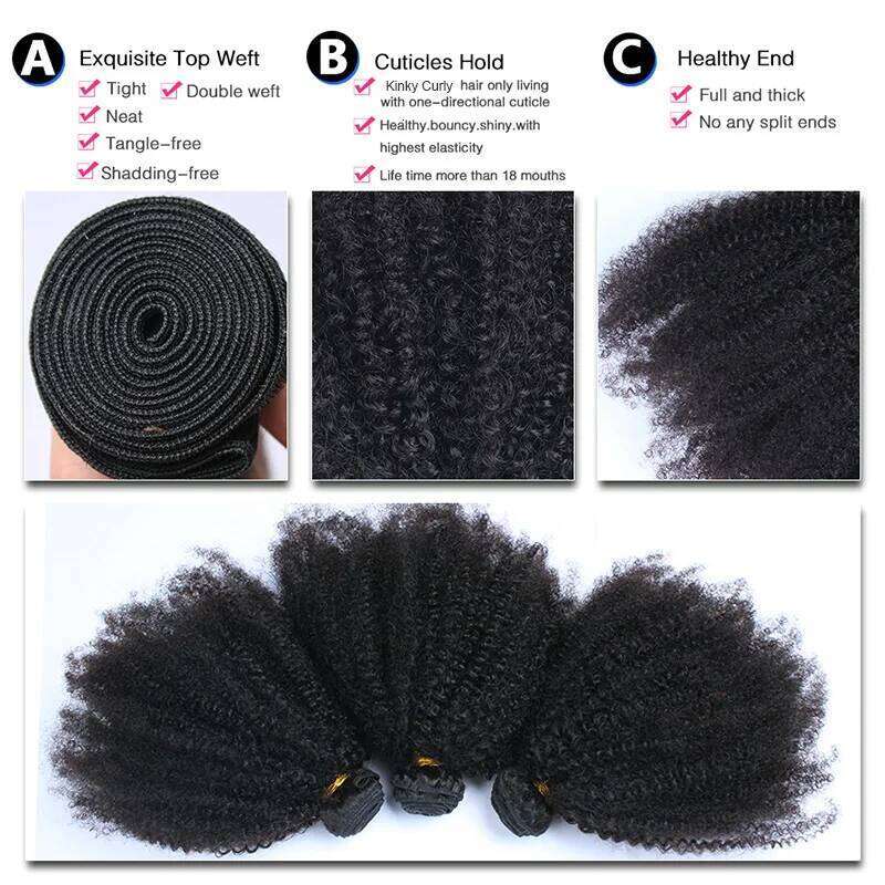 Mongolian Afro Kinky Curly Natural Raw Human Bundles With Closure 4B 4C Extension Weave Weft Hair For Blacks
