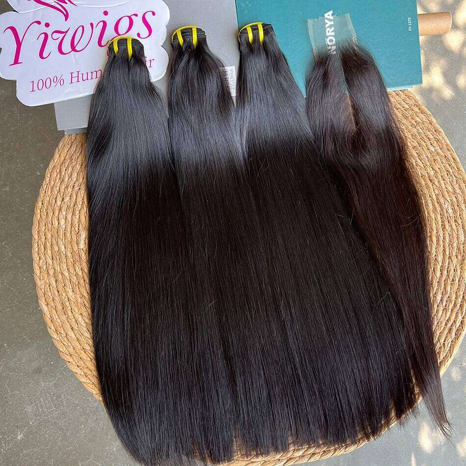 Double Drawn Straight 100% Raw Virgin Vieamese Human Bundles With 2x6 Transparent Lace Closure Hair Weave Extensions