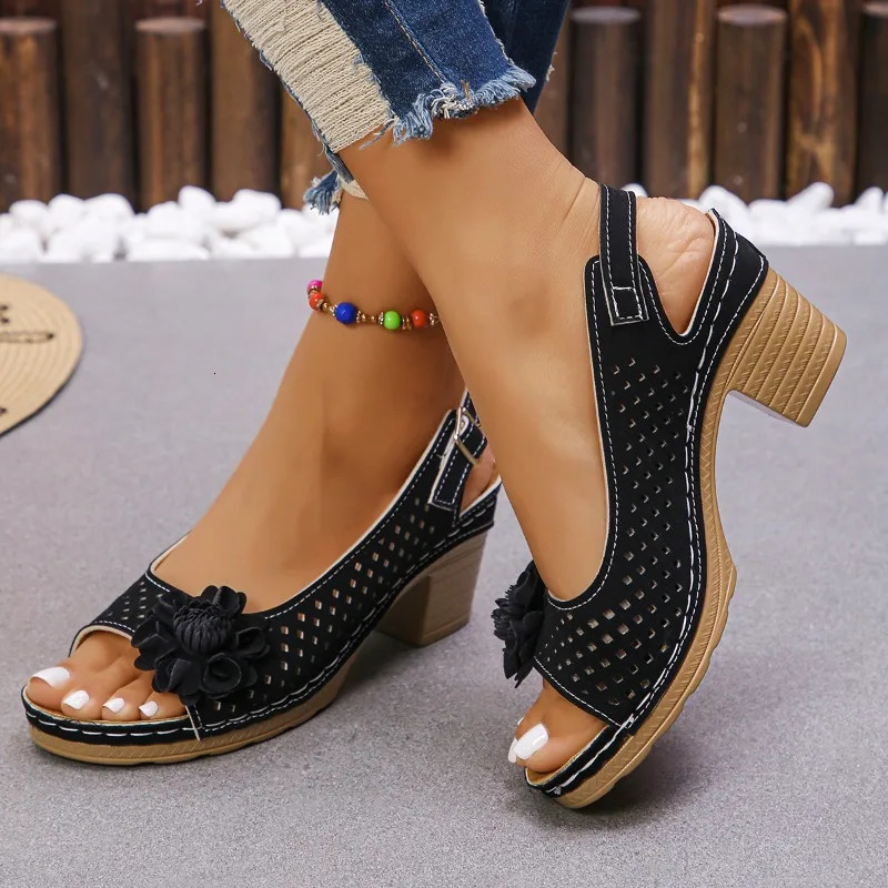 Womens Sandals 2025 Summer Classic Retro Slip-on Comfortable High Heels Breathable Non-slip Light Sandals for Women Mujer 250605