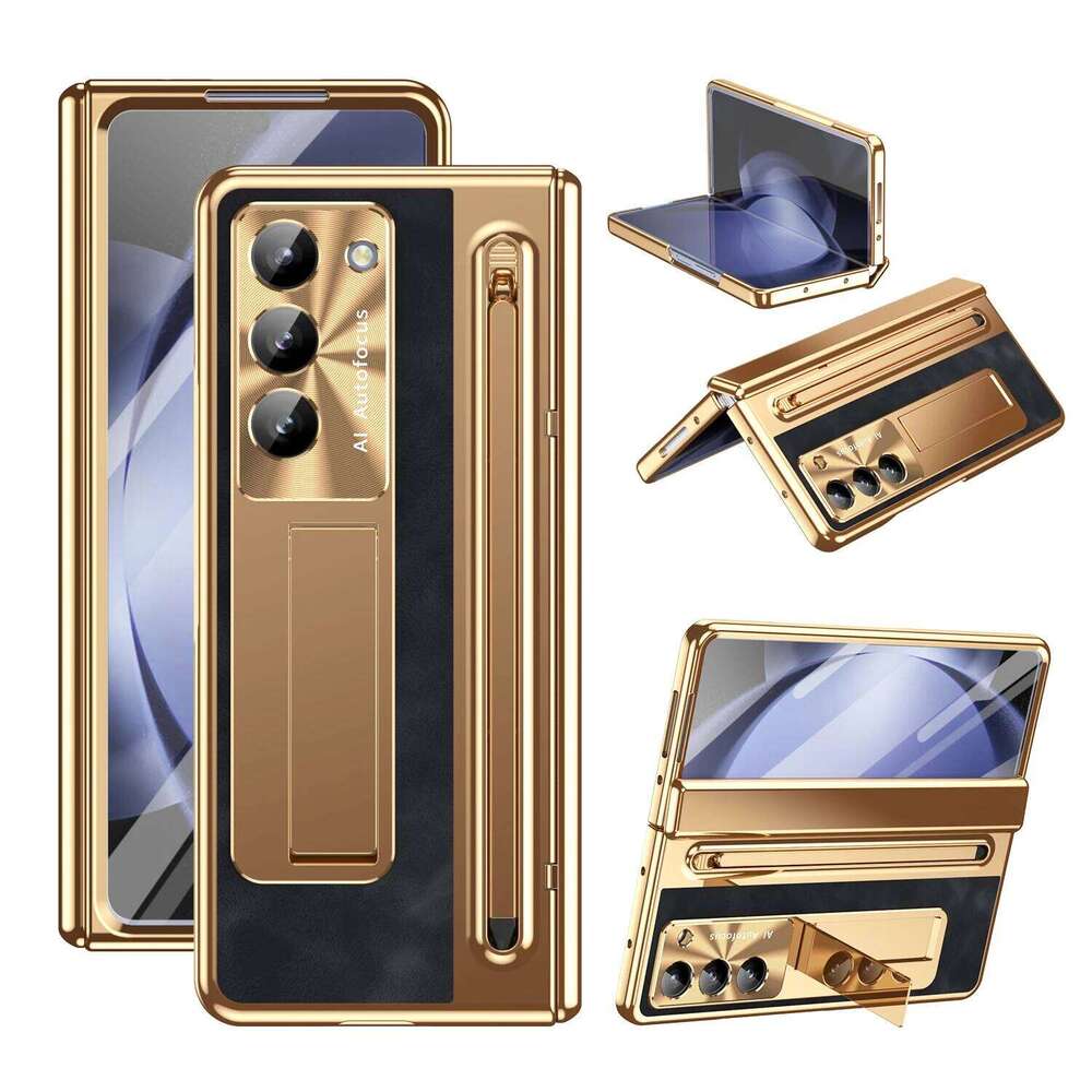RENGZ Slot with Glass Film For Samsung Galaxy Z 6 Fold 5 4 Case Anti-fall Hinge Leather Protection With S Pen Cover