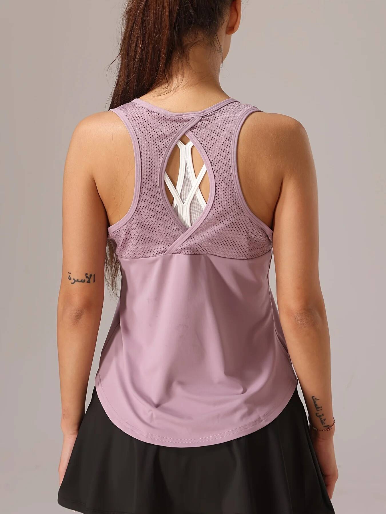 Women's Sleeveless Athletic Tank Top - Mesh Back & Crisscross Design