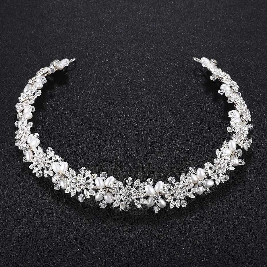 Luxury Clear Crystal Bridal Hair Vine Pearls Wedding Hair Jewelry Accessories Headpiece Women Rhinestone Pageant Crown Headbands Z250605