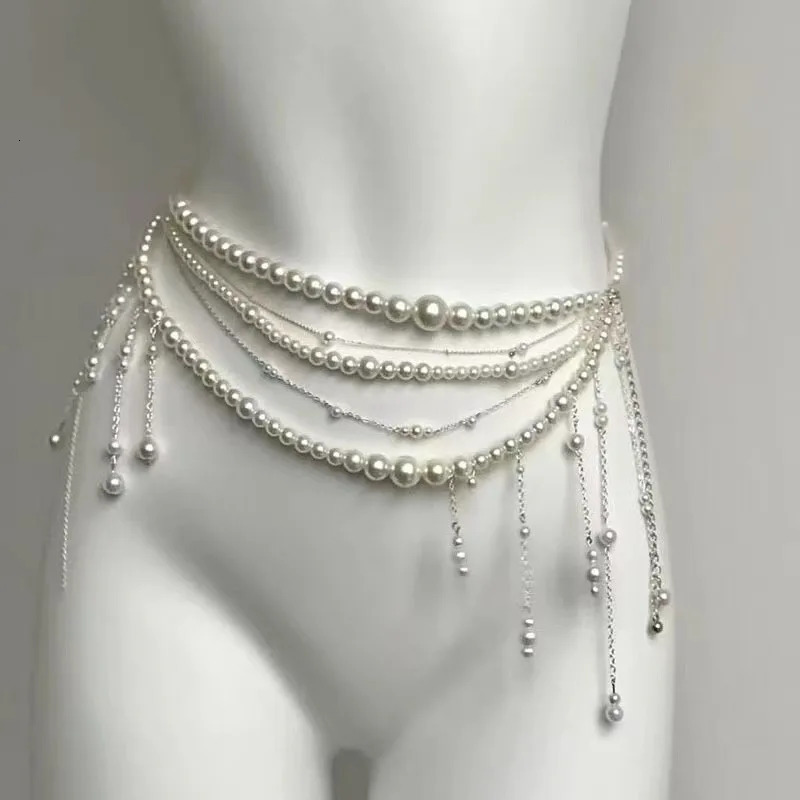 Multilayer Pearl Belt Waist Chain for Womens Fashion Retro Y2K er Belt Character Playing Clothes Accessories Party Belts 250606