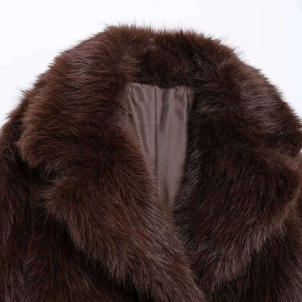 Taop&Za women's 2024 autumn and winter new coat, lapel, faux fur effect, brown Maillard style short coat