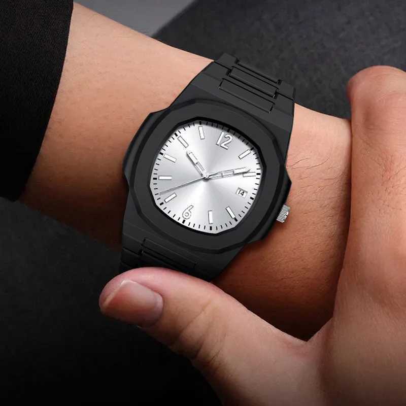 Classic Square Black and White Plastic Particle Quartz Watch for Mens Casual Waterproof Night Light Clock Relogio Masculino Y250605