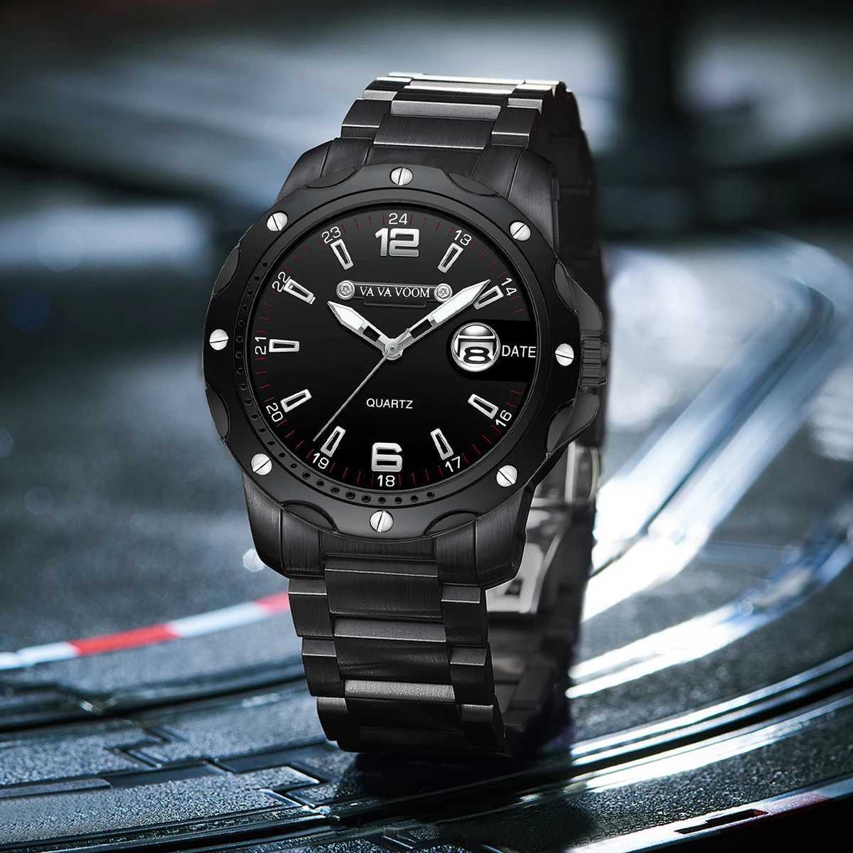 2024 New Mens Stainless Steel Watch Fashionable Black Large Dial Diver Series Calendar Business Style Leisure Quartz Gift Watch Y250605