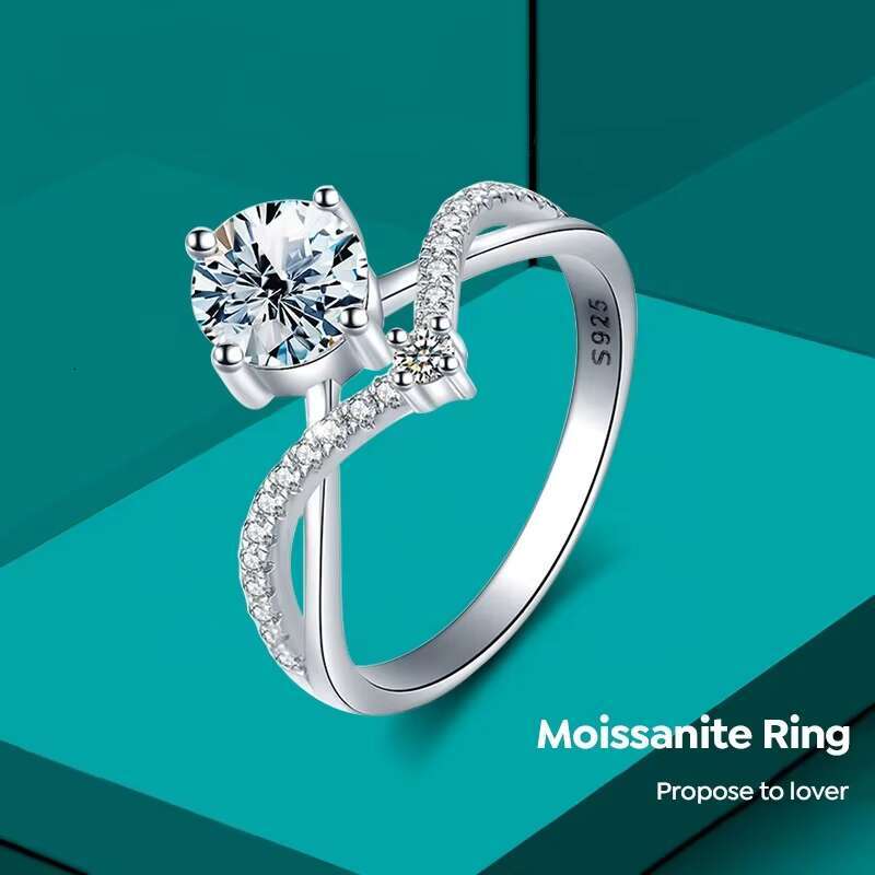 Fine Jewelry Rings Gra Diamond Moissanite 2 Row V-Shape 925 Sterling Silver for Women Engagement