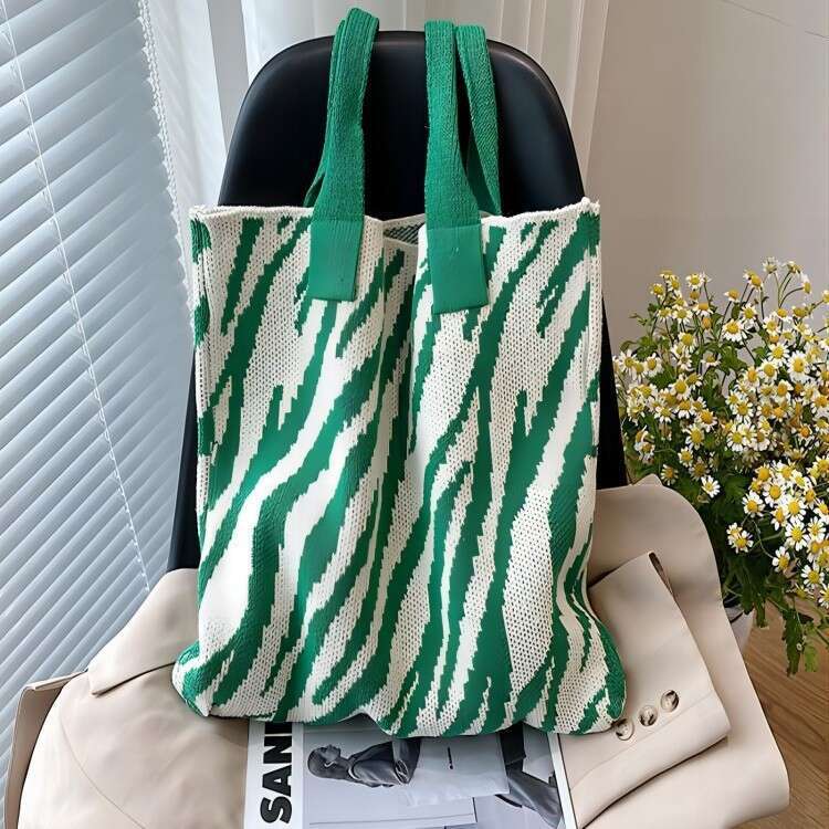 Zebra Pattern Knitted For Women Spring Summer New Large Capacity Shoulder Fashion Korean Style Niche Handbag Underarm Bag B5