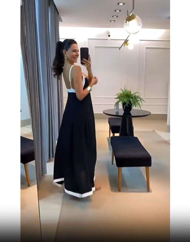 Women's Fashion Elegant Color-Block V-Neck Long Slip Dress B5