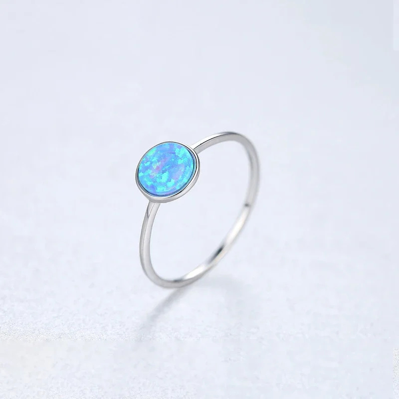 Trumium 925 Steriling silver Round Opal Stone Rings for Women Vintage Simple Ring Anniversary Wedding Gift Trendy Jewelry 250605