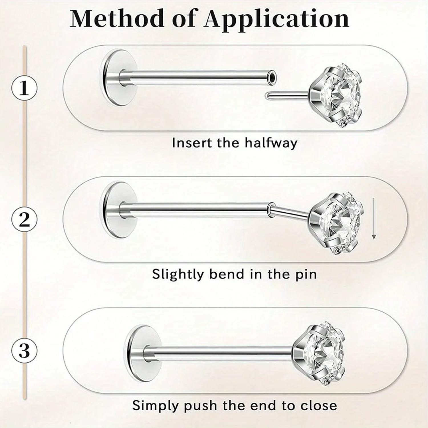 16G 18G Push in Threadless Nose Rings Studs Hypoallergenic Flat Back Nose Piercing 304 Stainless Steel Piercing Jewelry 250605