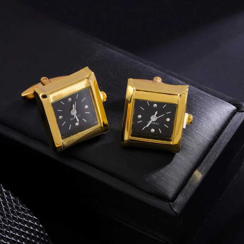 Luxury Square Gold Color Clock Cufflinks High-end French Business Cuff Link Mens Shirt Wedding Jewelry Accessories W250606