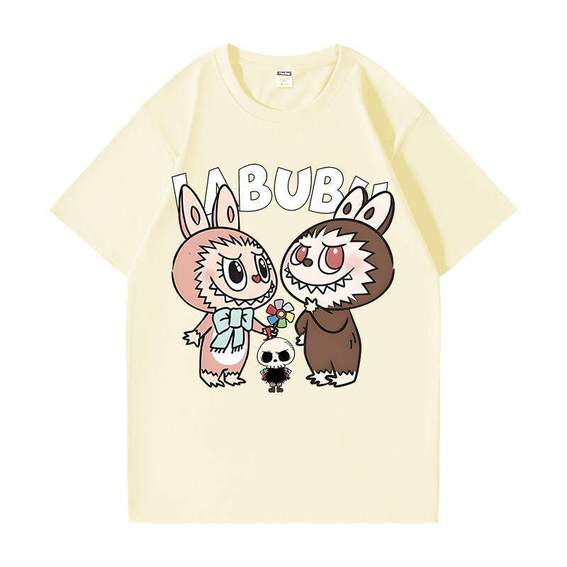 2025 New Labubu Shoulder Pure Cotton Short Sleeve Unisex Cartoon Anime Trendy T-Shirt Top labubus labubu doll