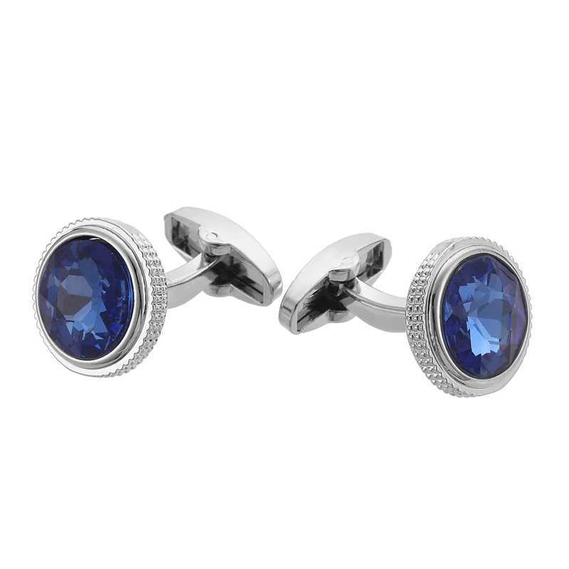 High quality Austrian blue crystal cats eye stone cufflinks French shirt brass crown design wedding mens crystal cufflinks W250606