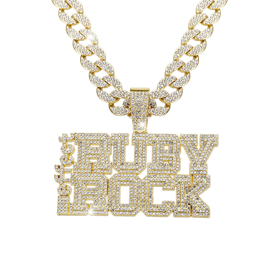 Wild full diamond letter DIRTY BIRDS alloy pendant ALPB baseball team hip-hop personality mens necklace 250320