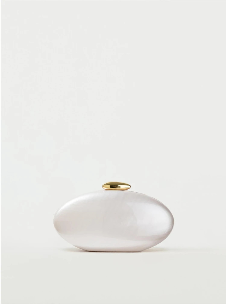 Egg shape Clutch Bag Acrylic purse women wedding evening party cute ivory pearl color purse handbag summer 250605