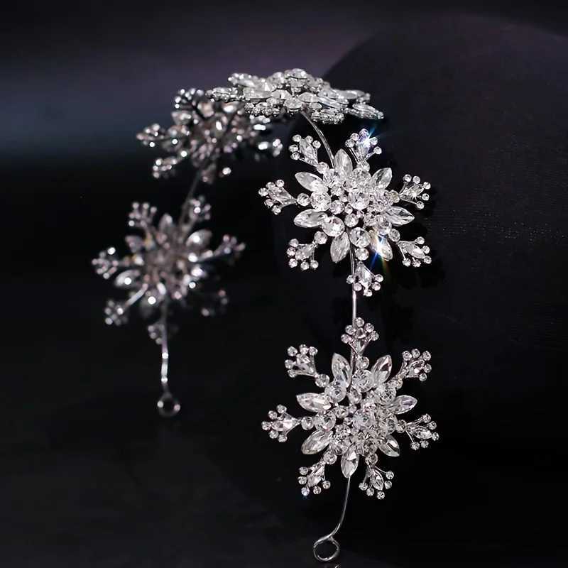 Baroque Crystal Snowflake Crown Tiara for Women Rhinestone Prom Diadem Headband Bridal Wedding Hair Accessories Jewelry Crown Z250605