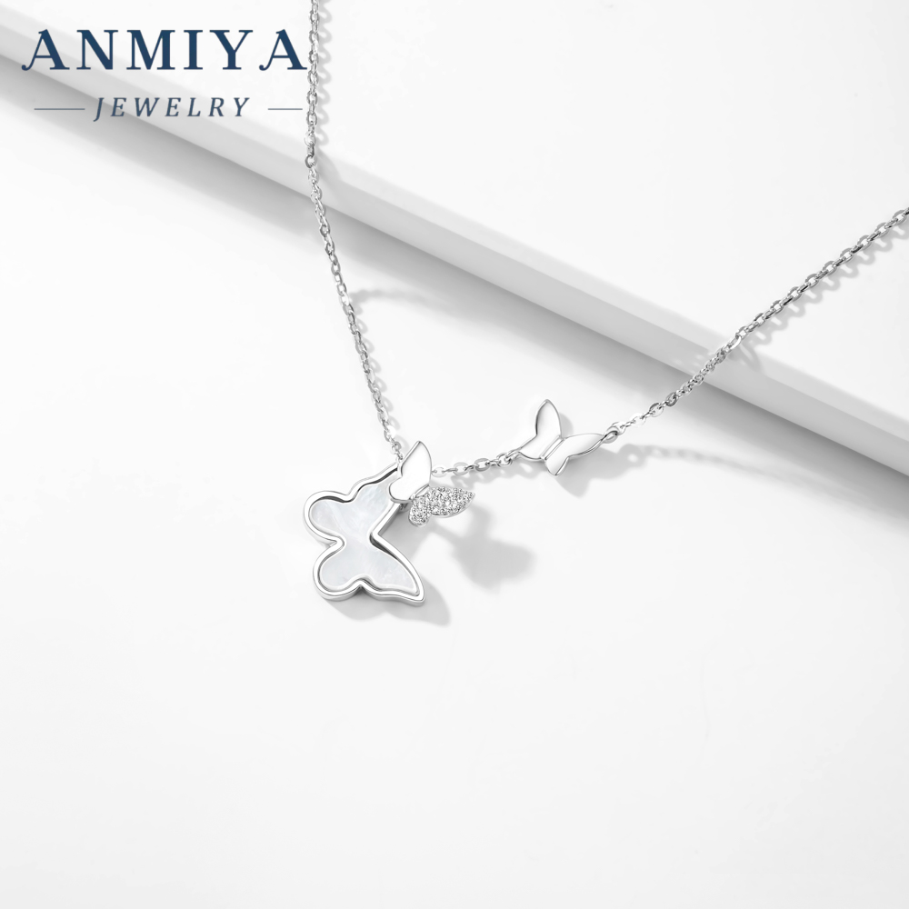 Customized S925 Silver Necklace Pendant Chain Adjustable Choker Cz Stone Butterfly Necklaces for Women