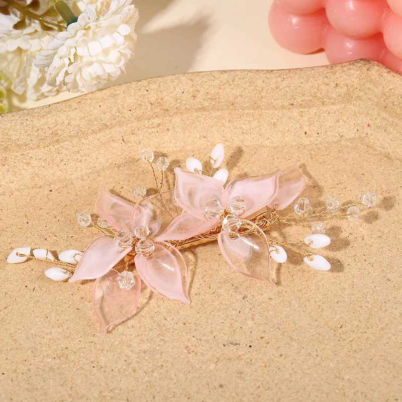 Pink Flower Hair Clips for Bride Wedding Hair Accessories Crystal Floral Hairpins Pearl Headpiece for Women Party Hair Jewelry Z250605