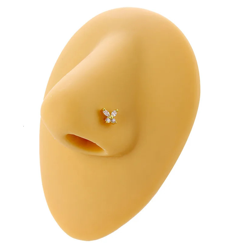 Nose Rings Stainless Steel L Shaped Nose Studs Butterfly Screw Nose Stud for Women Men Nose Piercing Jewelry Silvery/Golden 250605