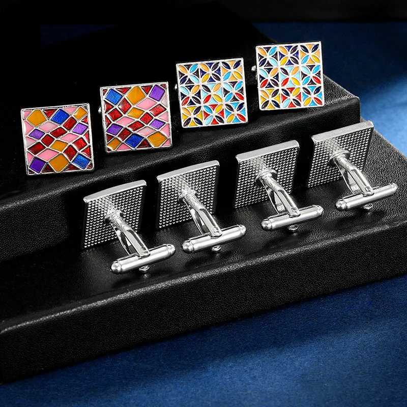 2024 Yeni Tasarm Renkli Emaye Kare Kol Dmeleri Erkek Gmlek Aksesuarlar Modaya Uygun Ekose Boyal Resmi Takm Kol Dmeleri Dme W250606