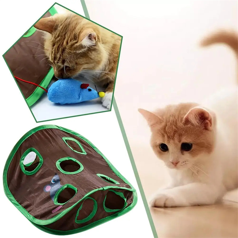 Cat Mice Game Intelligence Toy Bell Tent With 9 Hole Cats Playing Tunnel Foldable Mouse Hunt Toys Keeps Kitten Active Pets Toys