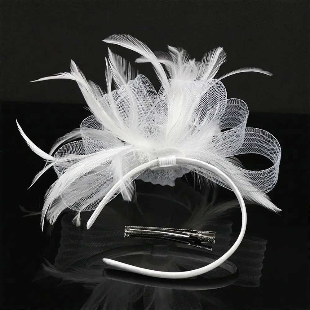 British Retro Women Feather Fascinator Headband Large Floral Hair Clip Cocktail Wedding Party Bridal Hat Decor Ladies Headwear Z250605