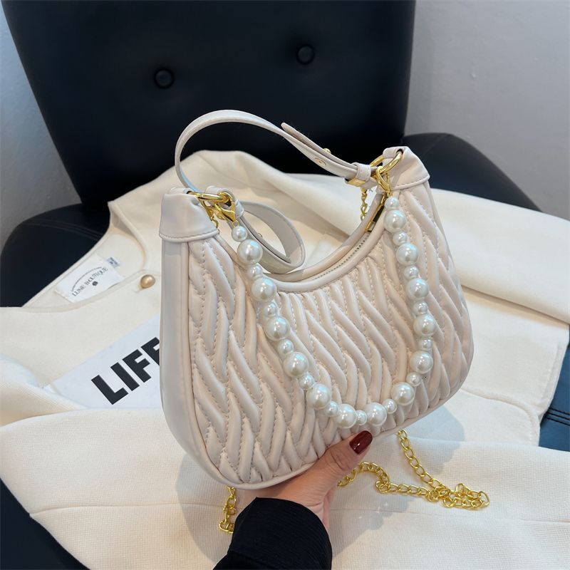 2025 Summer New Women's Bag New Summer White Women's Small Crossbody Bag Handbag Advanced Chain Shoulder Bag Designer Wrinkled Pattern Cross