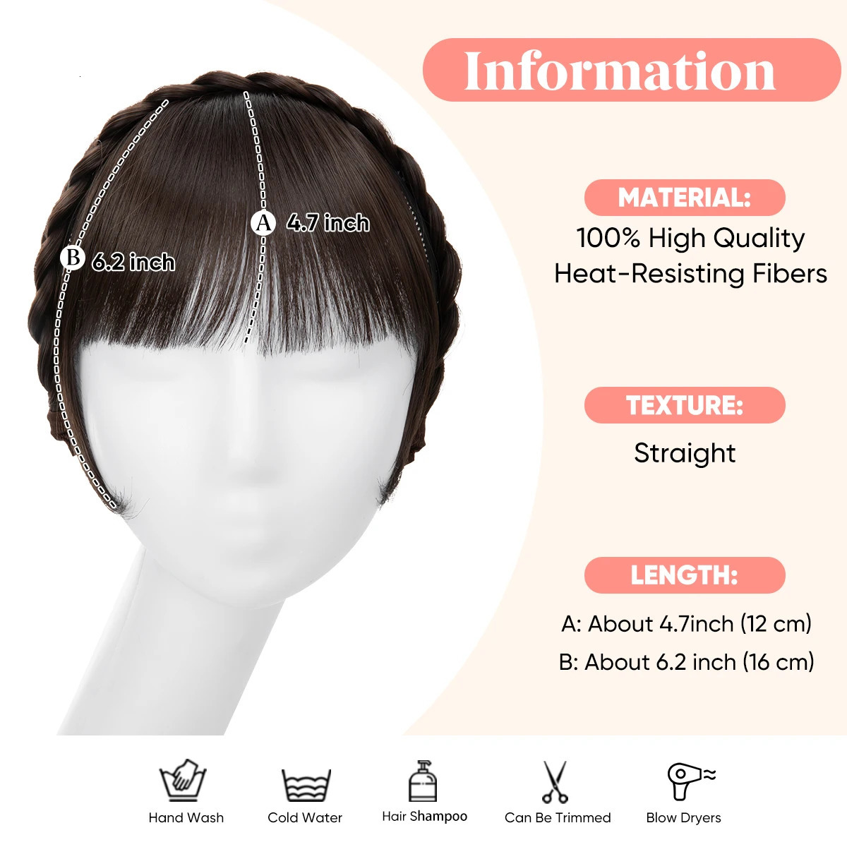 Synthetic Headband Bangs Extension Fake Hair Blunt Fringe with Long Sides For Women Natural Flase Black Brown Blonde Bang B12 250529