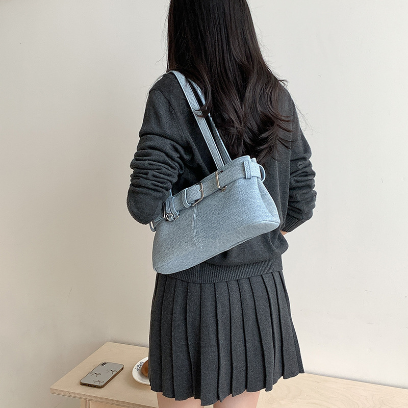 High Quality New Style 2025 New Style Retro Blue Commuter Denim Bag for Women Niche Versatile Cross-border Retro Fashion Shoulder Bag New Free Deliver