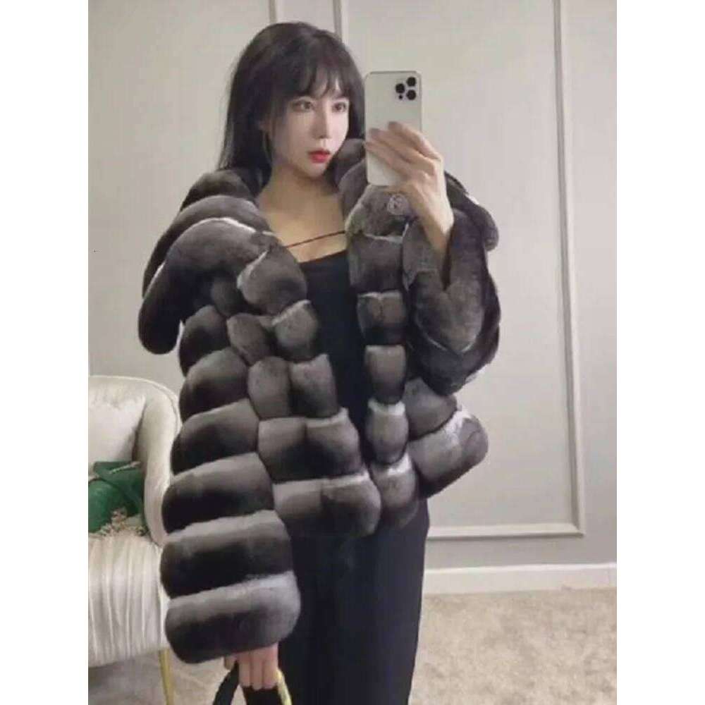 ZADORIN Winter Jackets for Women Chinchilla Color Fluffy Warm Rabbit Coat Turn Down Collar Short Faux Fur Jacket