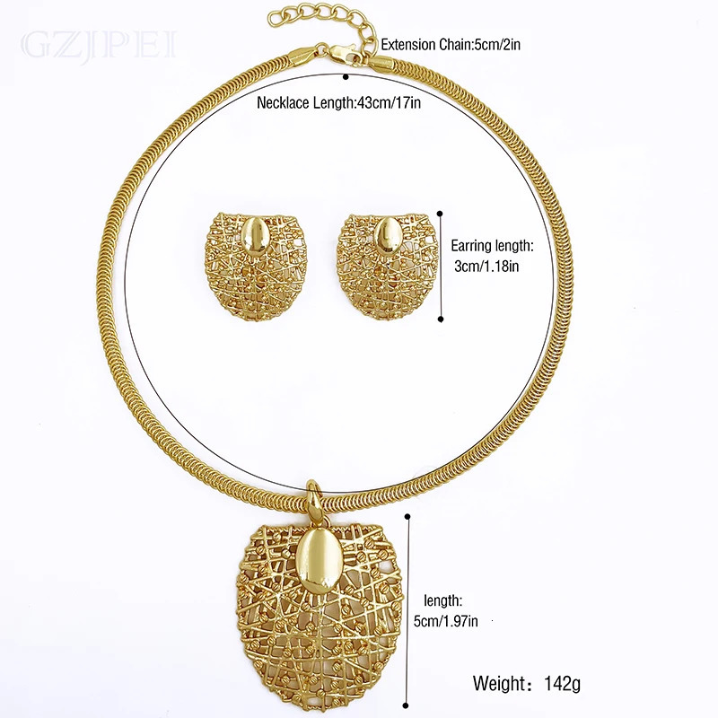 Gold Color Necklace Earrings Set For Women Unique Choker Pendant Earrings 3Pcs Set Jewelry Quality Accessories 250530