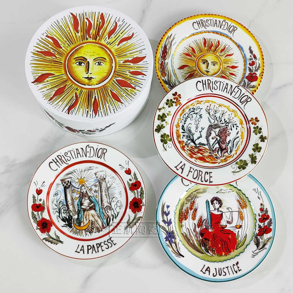 D Brand High-end Exquisite Bone China Western Dinner Plate Sun Moon Star 8inch Flat Plate Steak Salad Ceramic 4-piece Set S2566