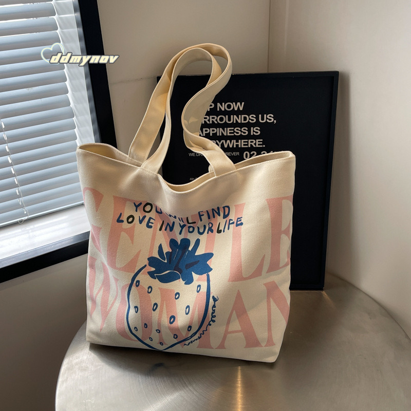 Large Capacity Letter Canvas for Women, Summer New Trendy Fashion Single Shoulder Tote Bag, Outdoor Handheld Shopping Bag ddmynov