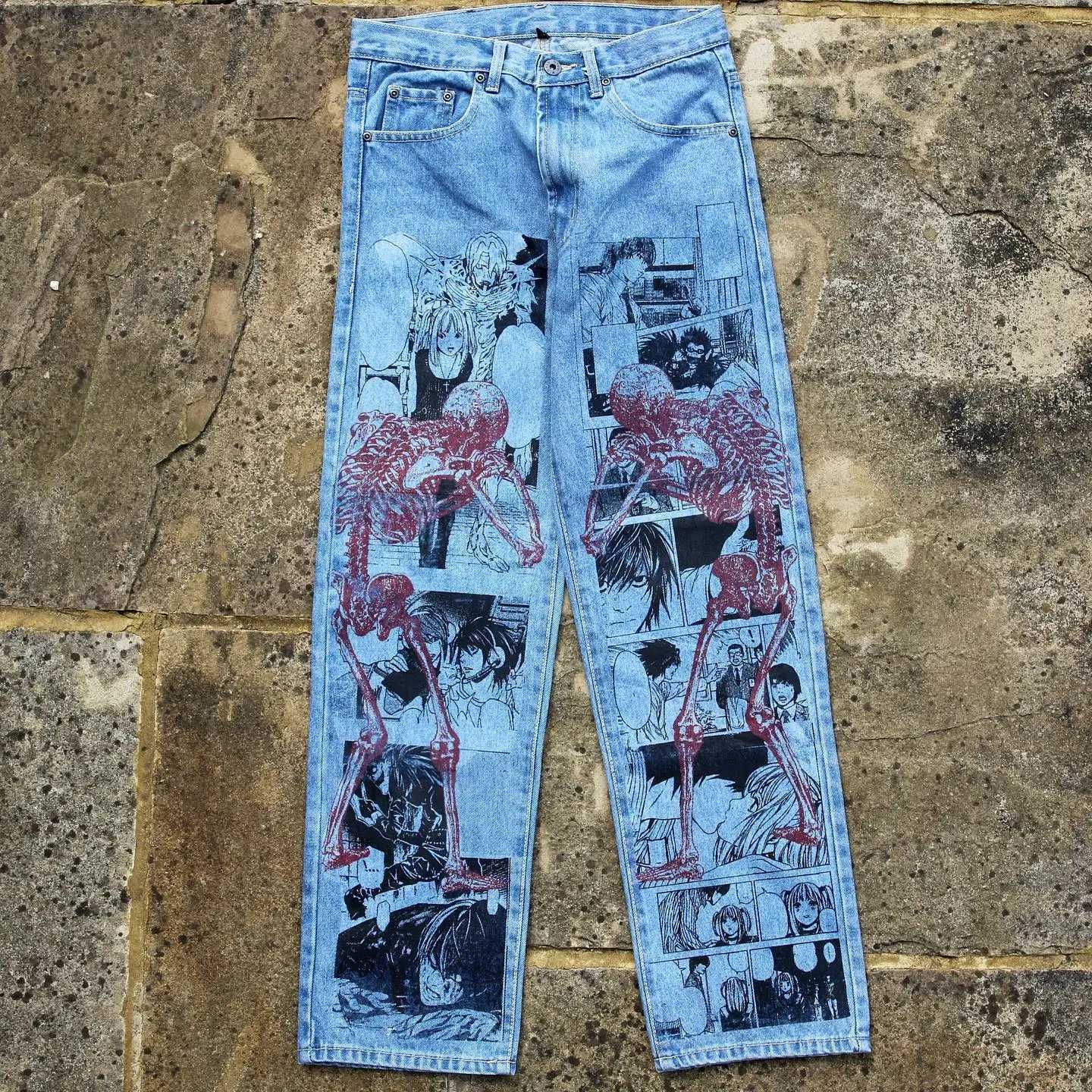 Harajuku Popular Anime Series Jeans Men Baggy Jean Streetwear Wide Leg Trouser Women High Waist Pants New Y2k Men Clothing Z250605